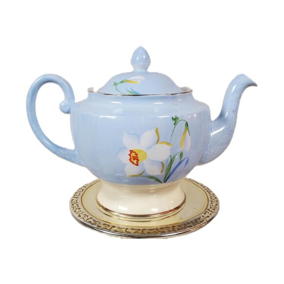 Vintage Royal Standard Staffordshire Blue Daffodil Teapot - Picture 1 of 12